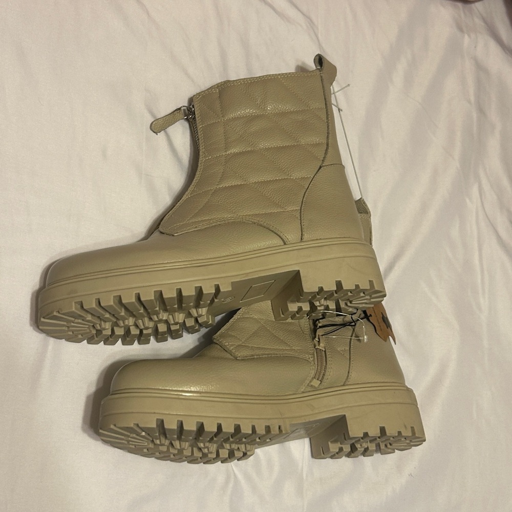 Trendy Beige Combat Boots